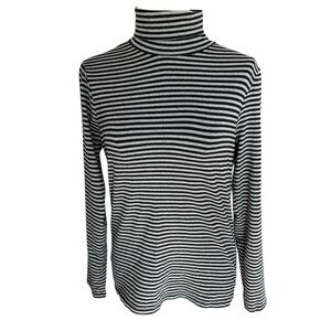 Eddie Bauer Black and White Striped Turtleneck Long Sleeve Top Size Large